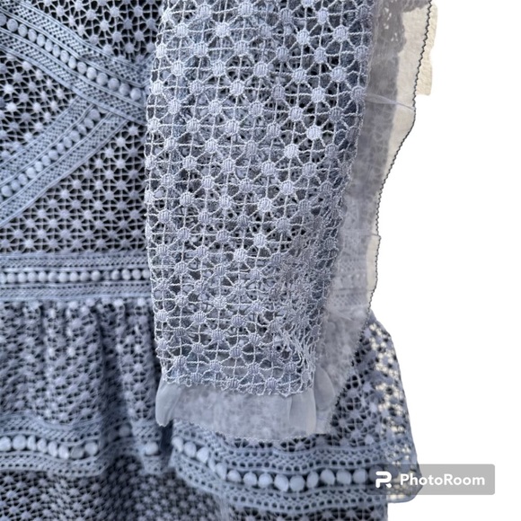 Aqua Bloomingdales Ruffled Dot Crochet Lace Longsleeve Dress Medium - Picture 6 of 8